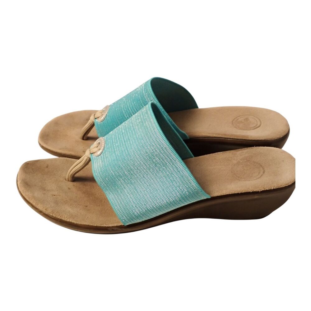 Charleston Shoe Co. Hilton Wedge Sandals Size 10 Metallic Blue Turquoise Thong